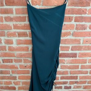 Hunter Green Midi Dress with Ruched Detail. Size XS.